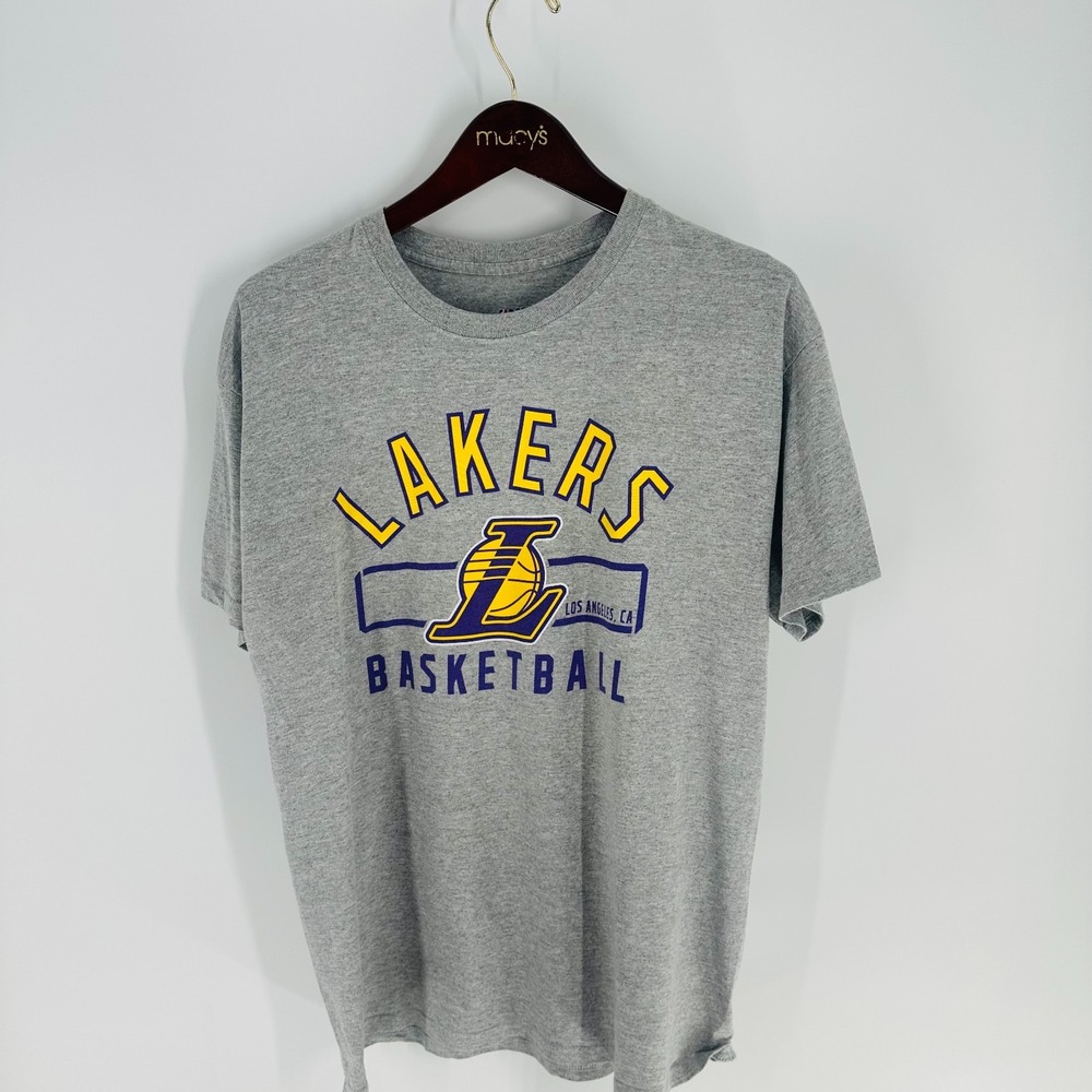 Vintage NBA‎ Los Angeles Lakers Basketball Spell Out T-Shirt Heather Gray Size L